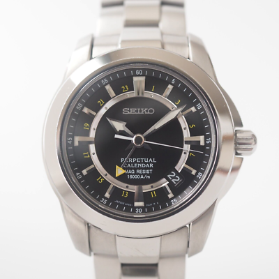 SEIKO PERPETUAL CALENDAR 8F56-00F0 Quartz GMT Black Dial Titanium