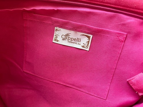 Cappelli Straworld Pink Tote 19” X 14” 2 Handles 17” Zipper Hot Pink Lined - Picture 7 of 15