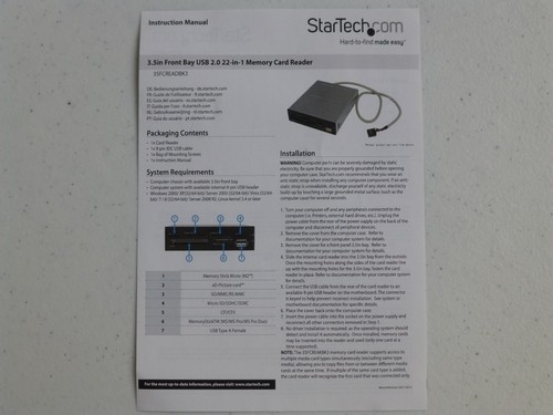 StarTech 3.5in Front Bay USB 2.0 Internal Memory Card Reader 35FCREADBK3 - Picture 6 of 10