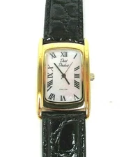 David Donahue Rectangular Watch Mother of Pearl Leather Band Swiss Golden New
