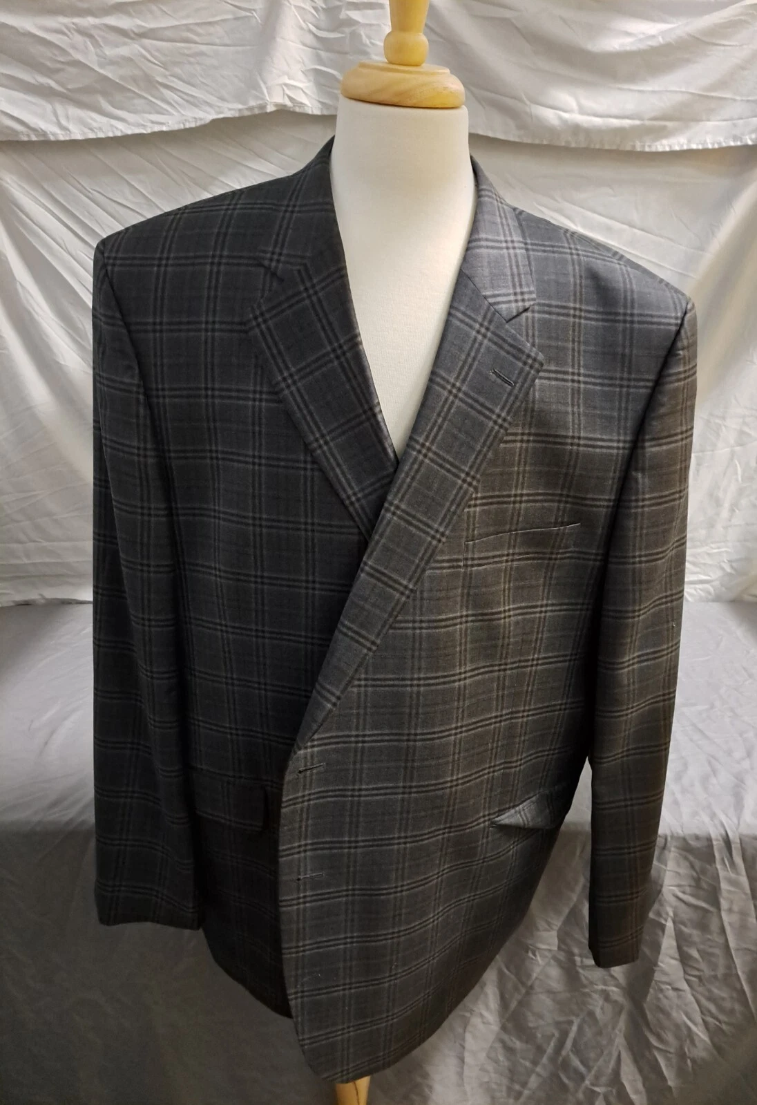 Jack Victor Blazer Mens 54R Grey/Brown Plaid 100%Wool 2Button Blazer