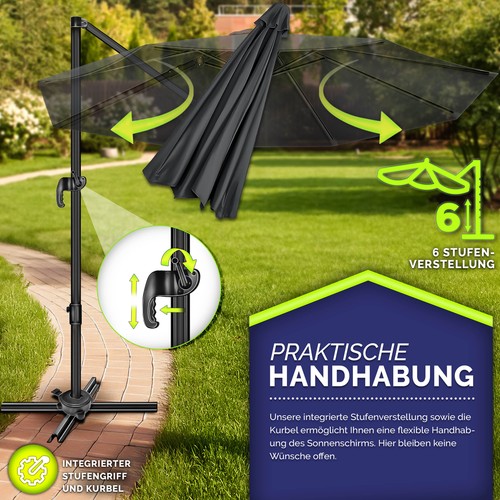 Parasol tillvex® 330 cm parasol parasol parasol de jardin parasol de marché balcon en aluminium NEUF - Photo 3/63