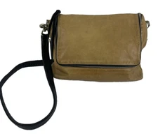 Carla Mancini Handbags Crossbody Tan Leather Zip Around Flap Purse Bag Black