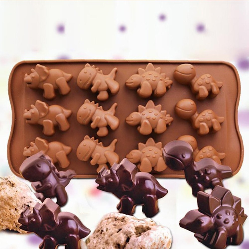 12 Dinosaurs Silicone Mould Chocolate Fondant Jelly Ice Cube Mold