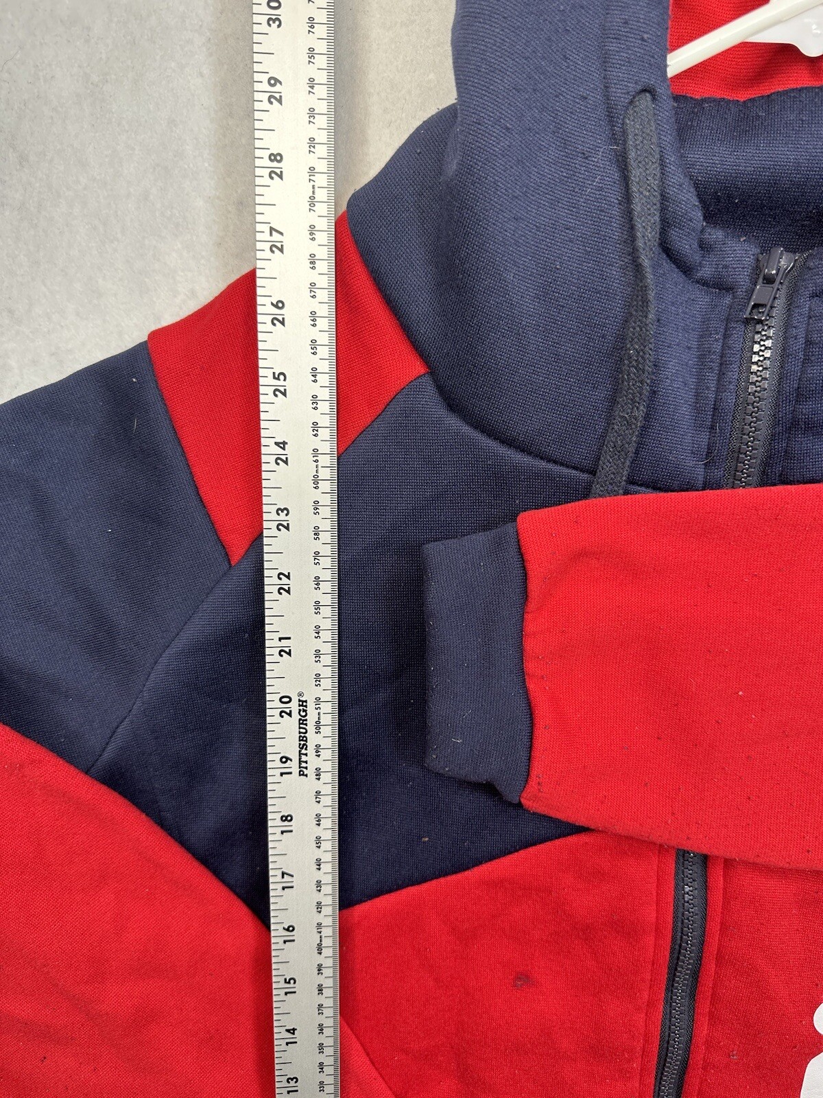 FILA Felpa con cappuccio da uomo doppia cerniera completa blu rossa a maniche lunghe taglia L