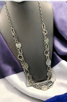Ladies Necklace Flat Silver Long Cluster Charm 38  Pendant Sweater Style ￼boho