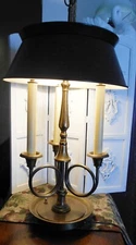 Fredrick Cooper Antique Dual Bulb Patinated Brass Table Lamp/Shade 32"