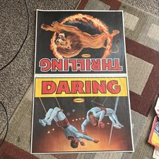 VINTAGE KRAFT CIRCUS LITHOGRAPH PRINT/POSTER RING OF FIRE LION & TRAPEZE ACT