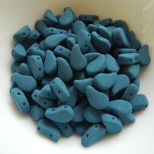 30 Beads - Paisley Duo Two Hole Matte velvet dark Teal Czech Glass