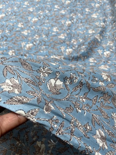 Indian Grey Hand Block Print Cotton Fabric Natural Handmade Sanganeri 2.5 Yard - Picture 8 of 11