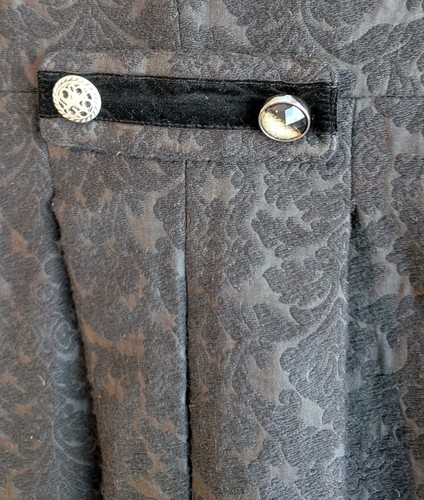 Joe Browns Black Jacquard Velvet Military Coat Floral (14) Pleated DBL Breasted - Picture 7 of 24