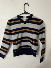 Brooks Brothers Pure Lambswool L Gray Blue Striped Sweater Measurements In Photo