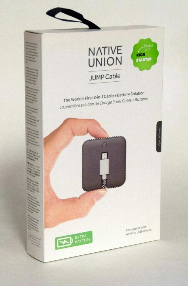 NUEVO Cable de teléfono micro-USB Native Union Jump 2 en 1 y batería portátil pizarra Foto 2 de 3