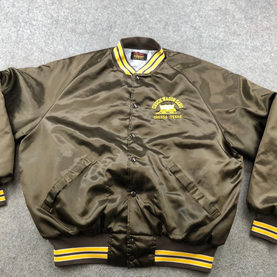 Vintage Pla-Jac Dunbrooke Jacket Men 2XL Brown Gold Satin Chuck Wagon Gang - Image 2 of 4