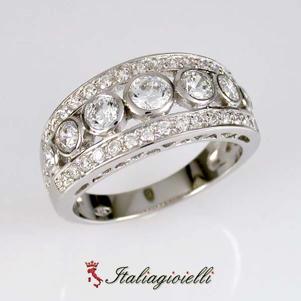 Splendente Anello a Fascia Brillante in Argento 925 Rodiato Oro Bianco - Immagine 4 di 4