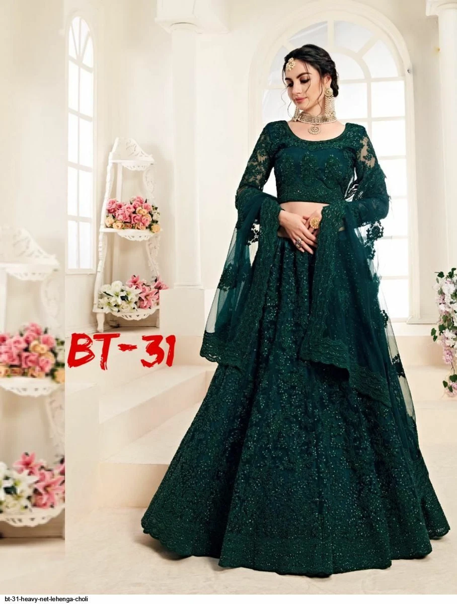 Dark Green Lehenga Choli Indian Lengha Chunni Lehanga Skirt Top Party Dress  Sari