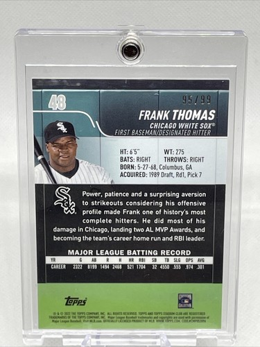 2022 Topps Stadium Club Chrome #48 Frank Thomas Orange Refractor MLB HOF /99 NM - Picture 2 of 3