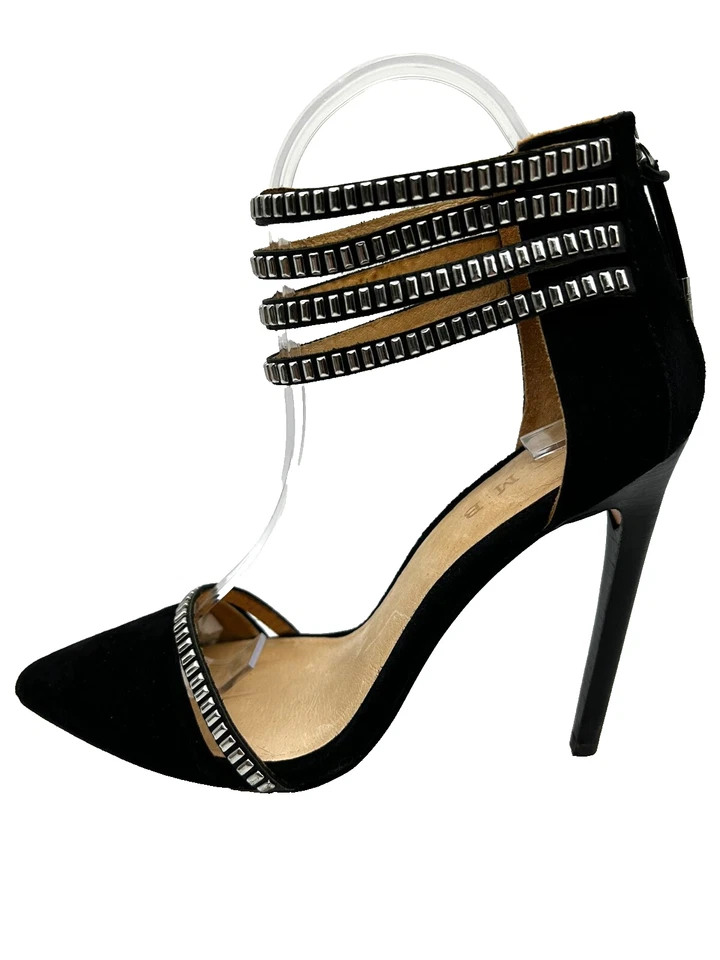 L.A.M.B. Женские Stiletto черная замша с ремешками лодыжки с заклепками высокий каблук туфли 8 М - Изображение 2 из 4