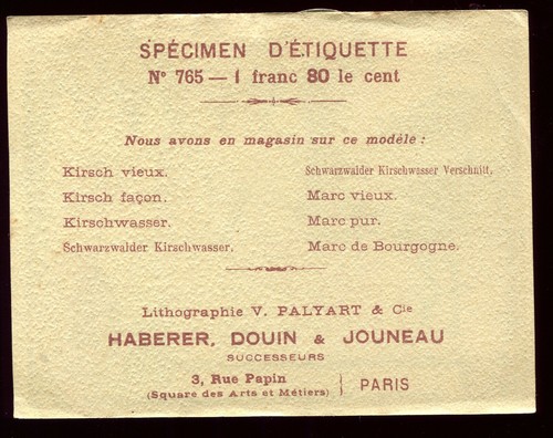 Spécimen nouvelle étiquette ancienne de Kirsch .Haberer Douin & Jouneau.1910/17 - Picture 2 of 2
