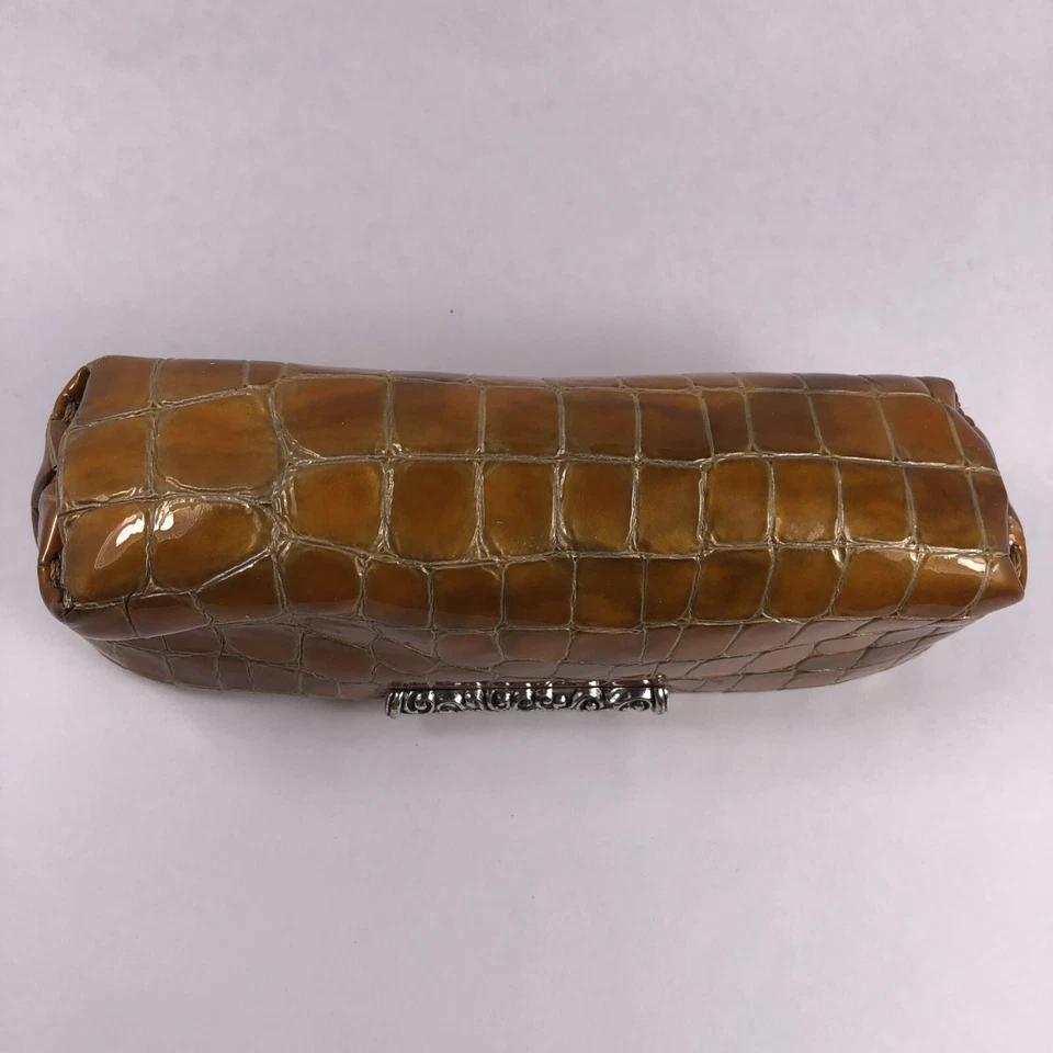 Bolso Bolso de Cosméticos BRIGHTON Completamente Forrado con Cremallera Marrón/Dorado Croc Charol Foto 3 de 4