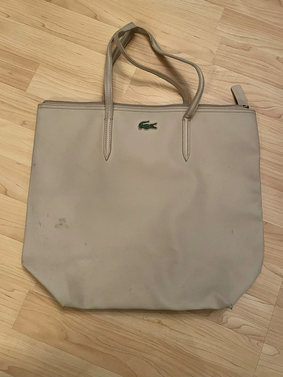 Vtg Lacoste alligator logo beige medium sized tote bag