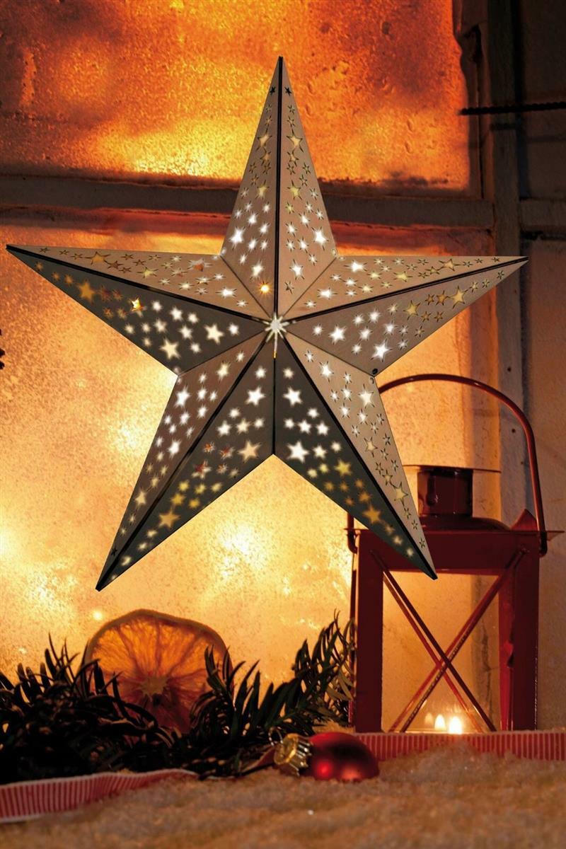 LED Holz-Stern + Fernbedienung 40cm 10 LED Weihnachten Fenster Deko Lampe  Stern | eBay.de