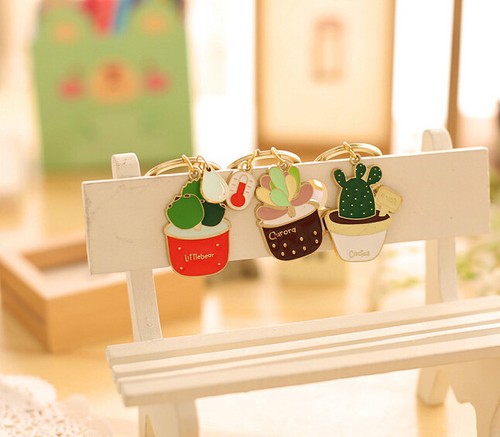 Green Plants Succulent Cactus Gold Keyring Keychain Purse Hand Bag Pendant Gift - Picture 2 of 21