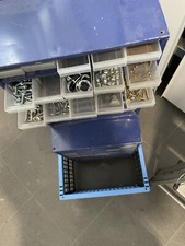 Small parts magazine height 38 cm, width 30 cm, depth 14.5 cm filled with various materials,