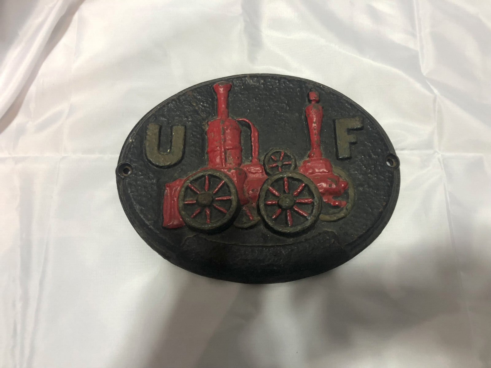 Vintage Fire Department U F Cast Iron Fire Insurance Sign Plaque Fire