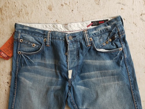 CROCKER JEANS STATION BERID MOSCA CON BOTTONI SCIOLTI DENIM UOMO EFFETTO INVECCHIATO 38X33 - Foto 4 di 12