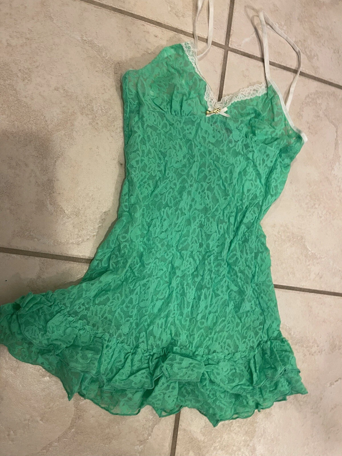 UNDERCOVER VICTORIA SECRET Sexy Spaghetti Bellissimo MINI ABITO BABYDOLL CLUB PIZZO VERDE S