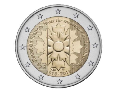 PIECE 2 euros commémorative France rare 1918-2018 le bleuet de France