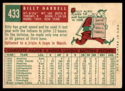 1959 Topps #433 Billy Harrell St. Louis Cardinals EX-EXMINT SET