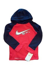 New Boys Nike Hoodie Pullover Logo Sweatshirt Size 4 XS Red Black MSRP 38