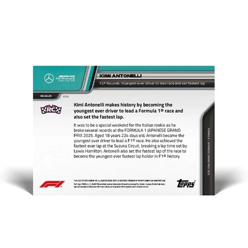 '25 Topps Now F1 Kimi Antonelli Mercedes AMG Petronas Rookie Japan PR=1714 - Bild 2 von 2