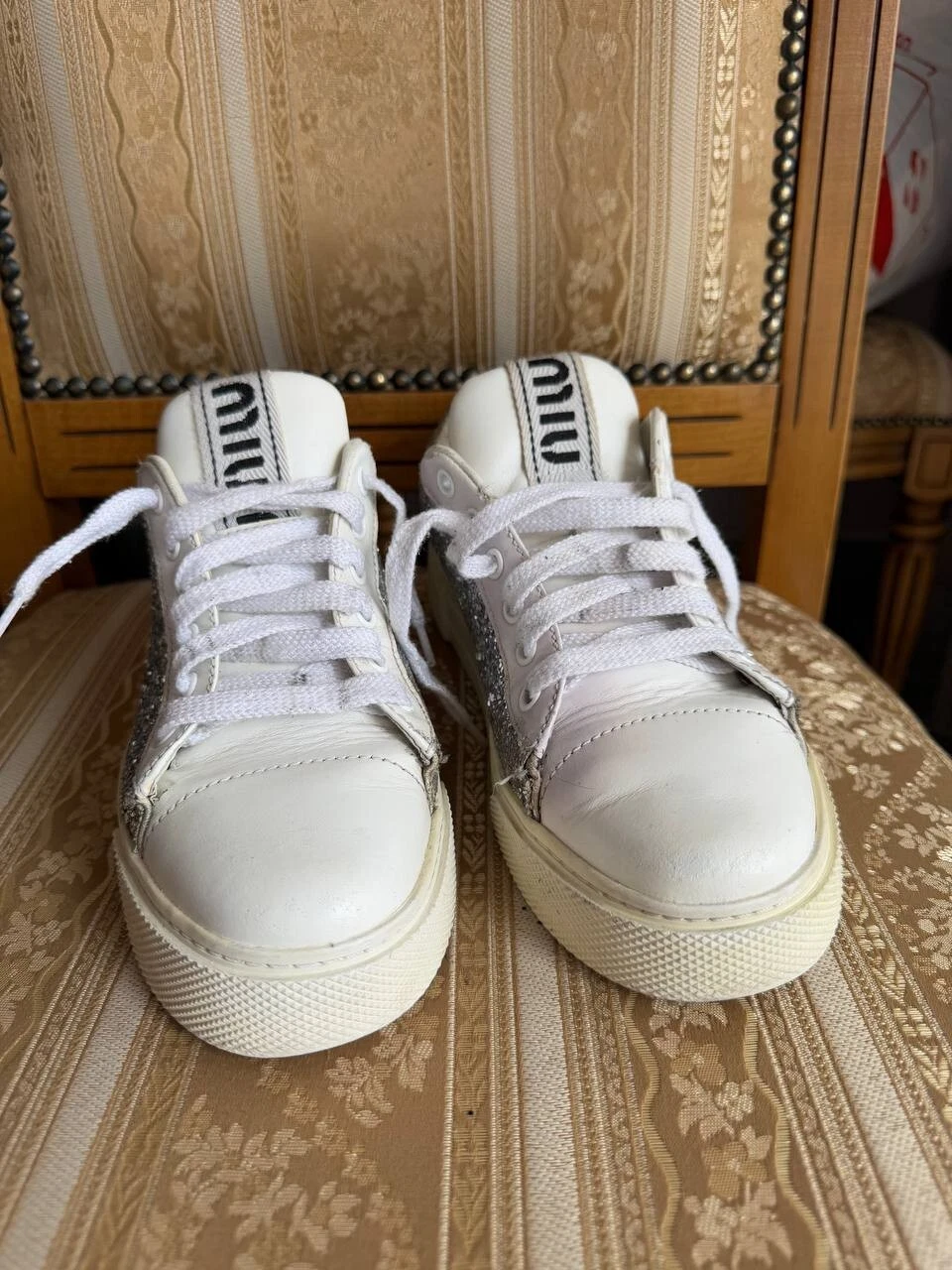 MIU MIU 5E089D SCARPE DA GINNASTICA SNEAKERS BASSE IN PELLE BIANCO ARGENTO DONNA EU 36 5 37