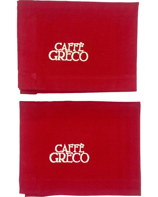 Pair Vintage Caffe Greco Rome Italy Red Dinner Napkins