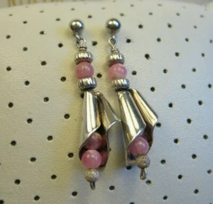 Vintage Handmade Southwestern Sterling Silver Pick Quartz Post Earrings 925