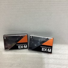 2 Maxwell EX-M 30 Blank 8mm Video Cassettes. 30 min SP, 60 min LP. New, Sealed