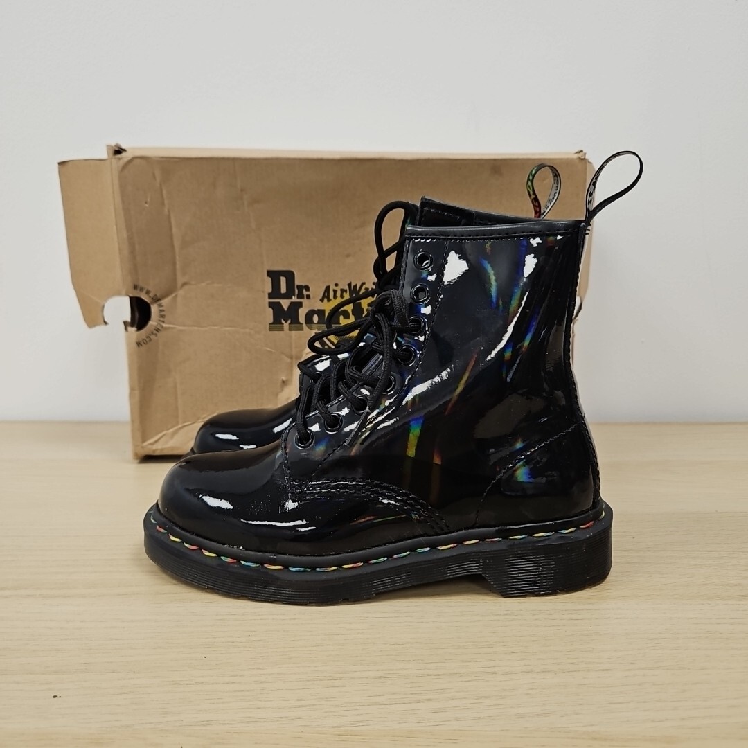 Dr Martens 1460 Rainbow Black Patent Leather Pride Boots