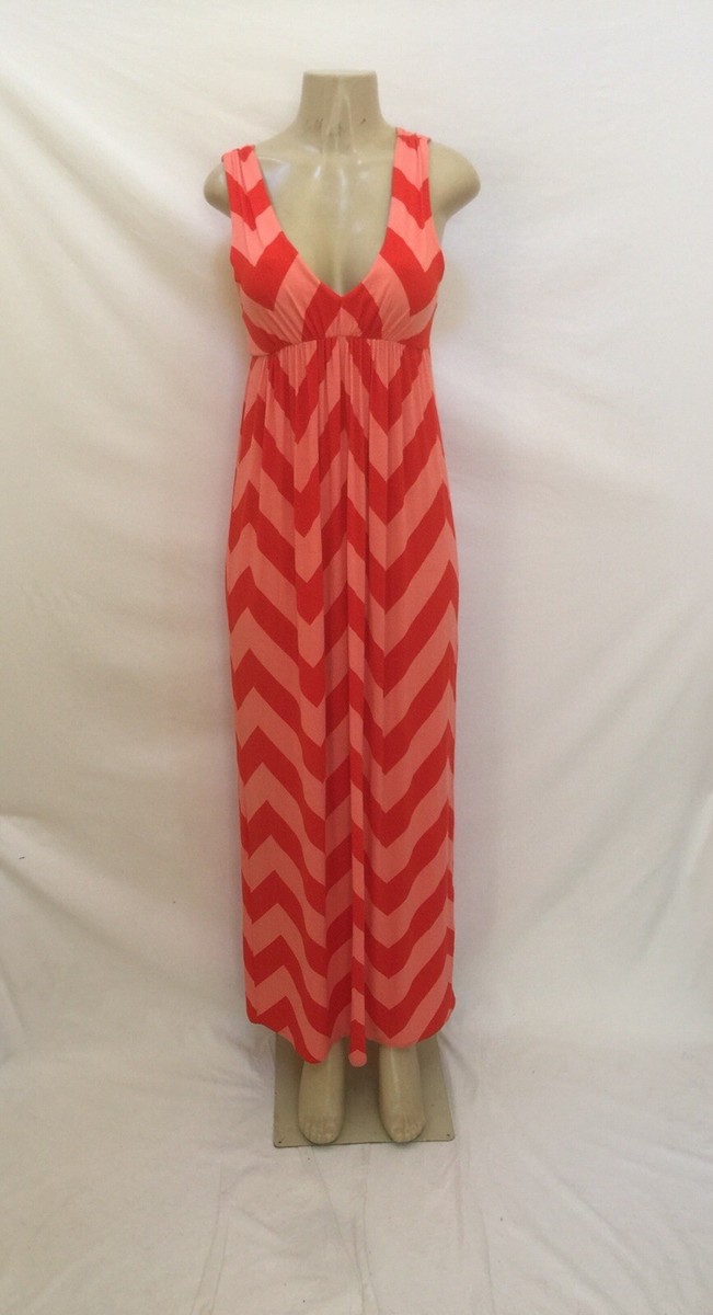 orange chevron maxi dress J. Crew Women’s Size Medium Sleeveless Orange/Salmon Chevron Pattern Maxi  Dress