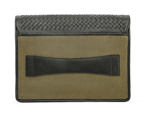 Green Braided Sheep Leather Laptop Bag with Canvas Fabric & Twill Cotton Lining - 第 5/12 張圖片