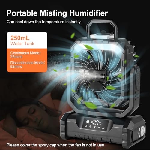 Portable Misting Fan with Light, 30000mAh Rechargeable Battery Cooling - Picture 5 of 7