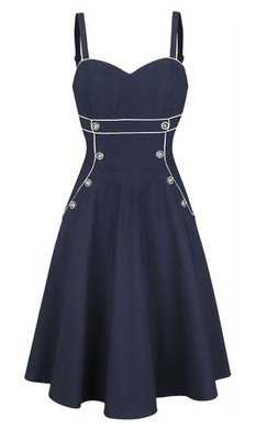 Voodoo Vixen Mittellanges Kleid Damen Claudia Nautical Flared Dress navy