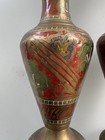 Vintage Set Of 2 Brass Vases Etched Engraved Floral Red Colorful India Candles — photo 2