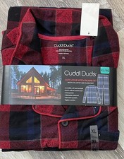 NEW Cuddl Duds pajamas set mens XL Cozy Lodge Notch 2 pc red black Plaid pockets