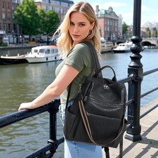 Vegan Leather Laptop Backpack for Women 15.6 Inch Work Backpack Purse for Travel