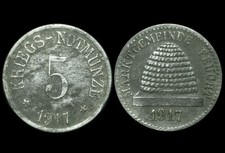 NOTGELD: 5 Pfennig 1917 BIENENKORB. Funck 128.1. MARKTGEMEINDE FEUCHT / BAYERN.