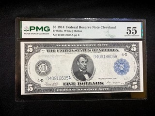 Undergraded 1914 $5 FRN Cleveland No Folds Simple Handling Should Be Choice 63