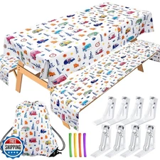 Tudomro Camping Tablecloth with Picnic Bench Covers, Picnic Table Cover Fits 